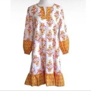 Women’s J Crew White, Pink Mustard Floral Peasant Dress